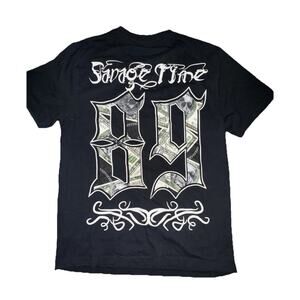 Seven Souls Embroidered Mens Black Savage Time Money T Shirt Medium Streetwear